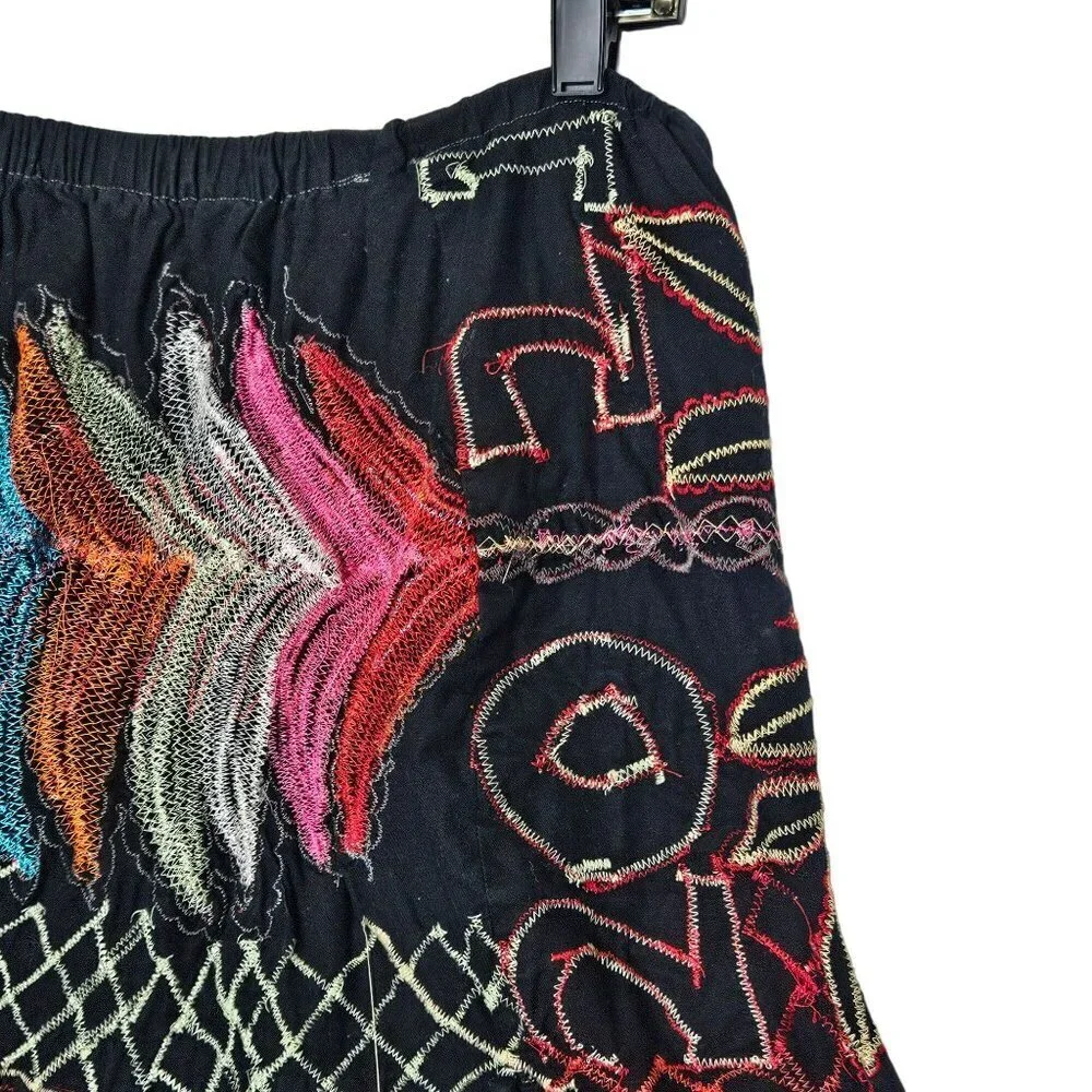 Colorful Handcrafted Embroidered Skirt Festival Burning Man Intricate Frayed M - Picture 3 of 12
